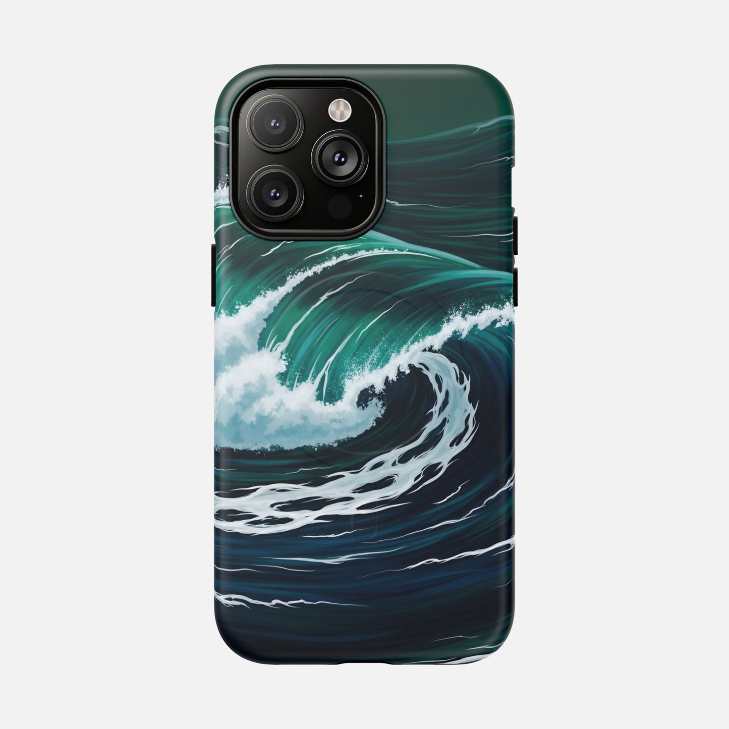 Ocean wave phone case with teal and navy design, protective cover for iPhone