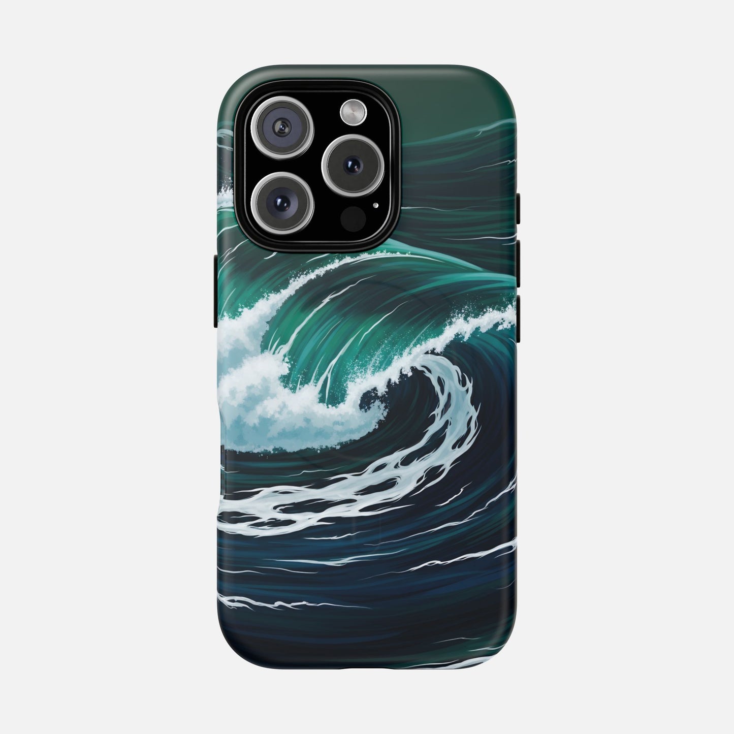 Ocean wave phone case with vibrant teal and navy design, perfect for iPhone protection and style.