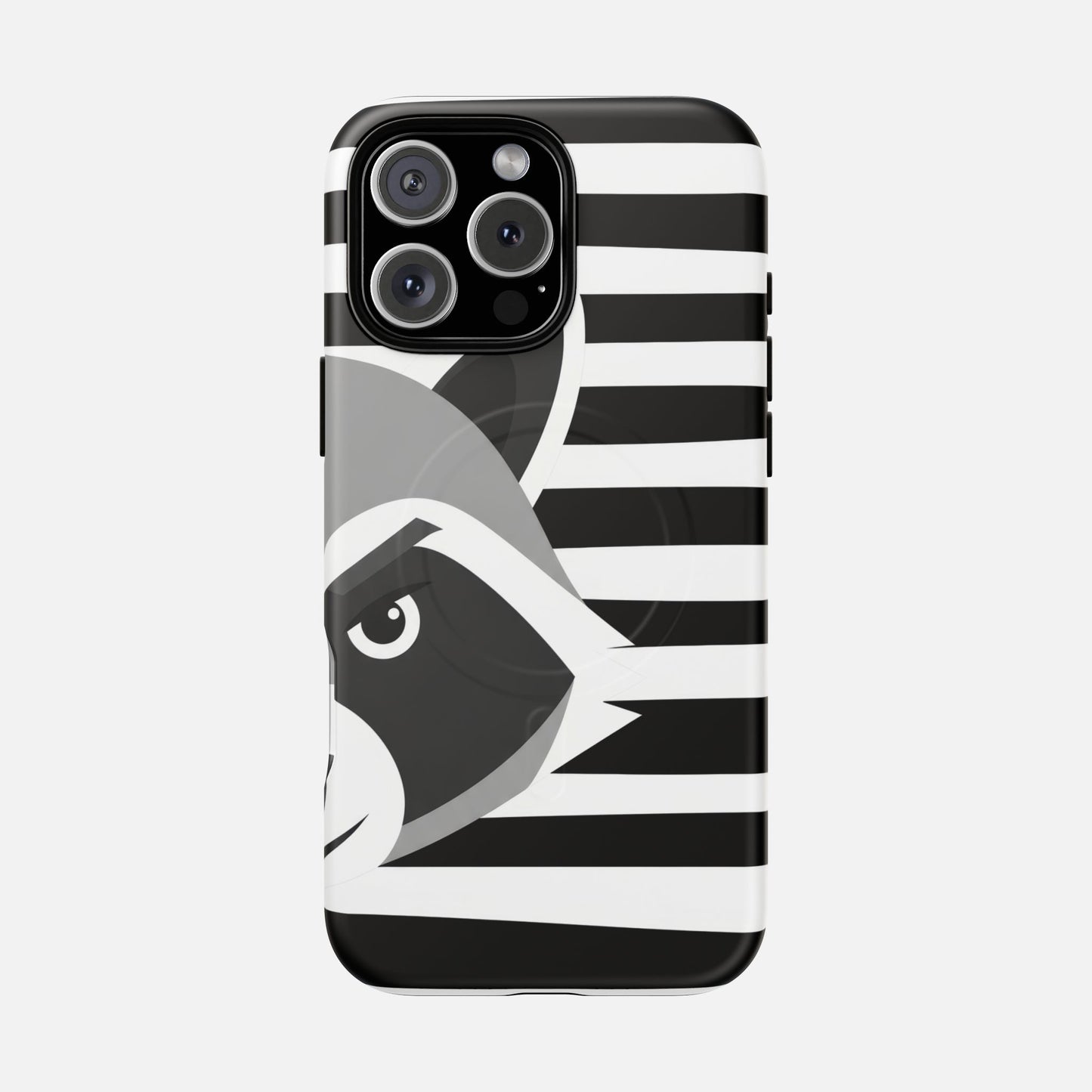 Raccoon Stripe Tough Magnetic Phone Case — Black & White Animal Design iPhone 16 Pro Max Matte Phone Case