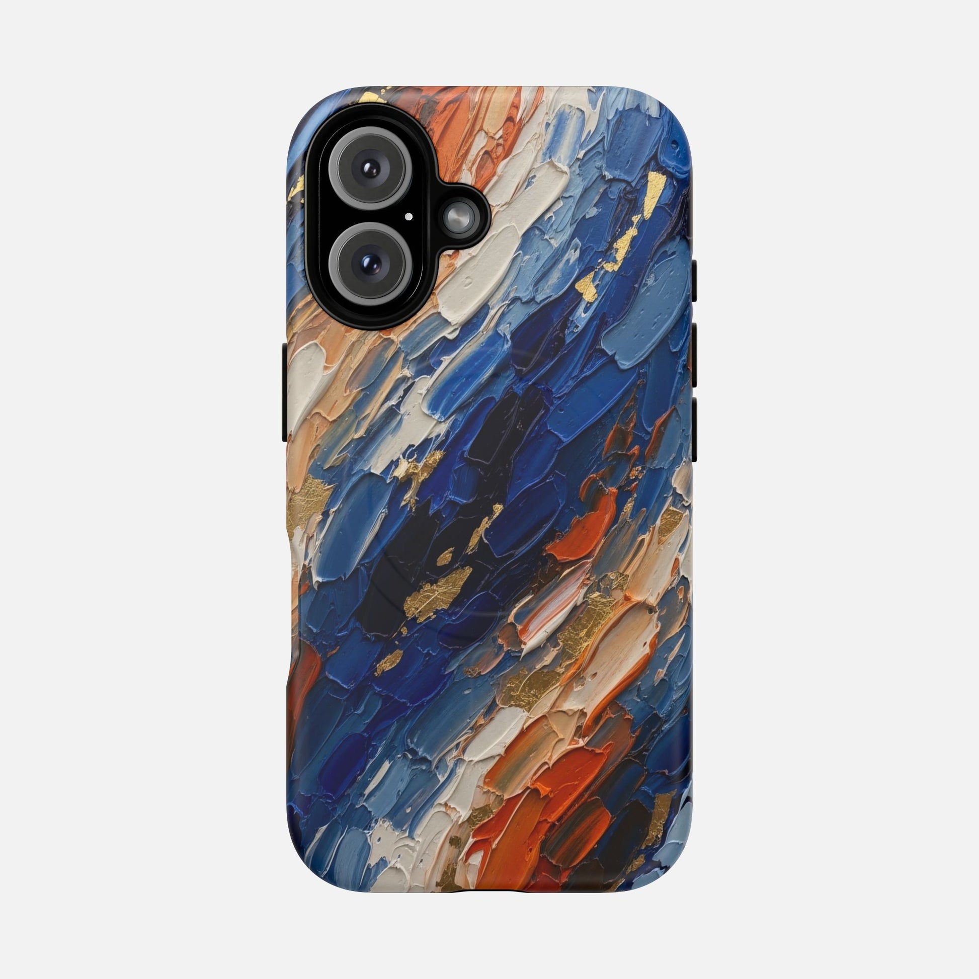 Magnetic Phone Case — Abstract Blue & Orange Paint Texture iPhone 16 Matte Phone Case