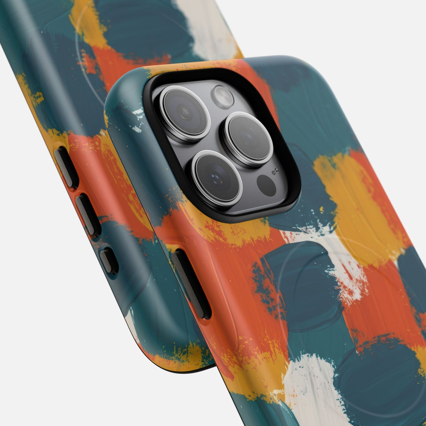 Abstract Brushstroke Colorful Teal, Orange & Mustard iPhone Case — Tough Magnetic | MagSafe Compatible