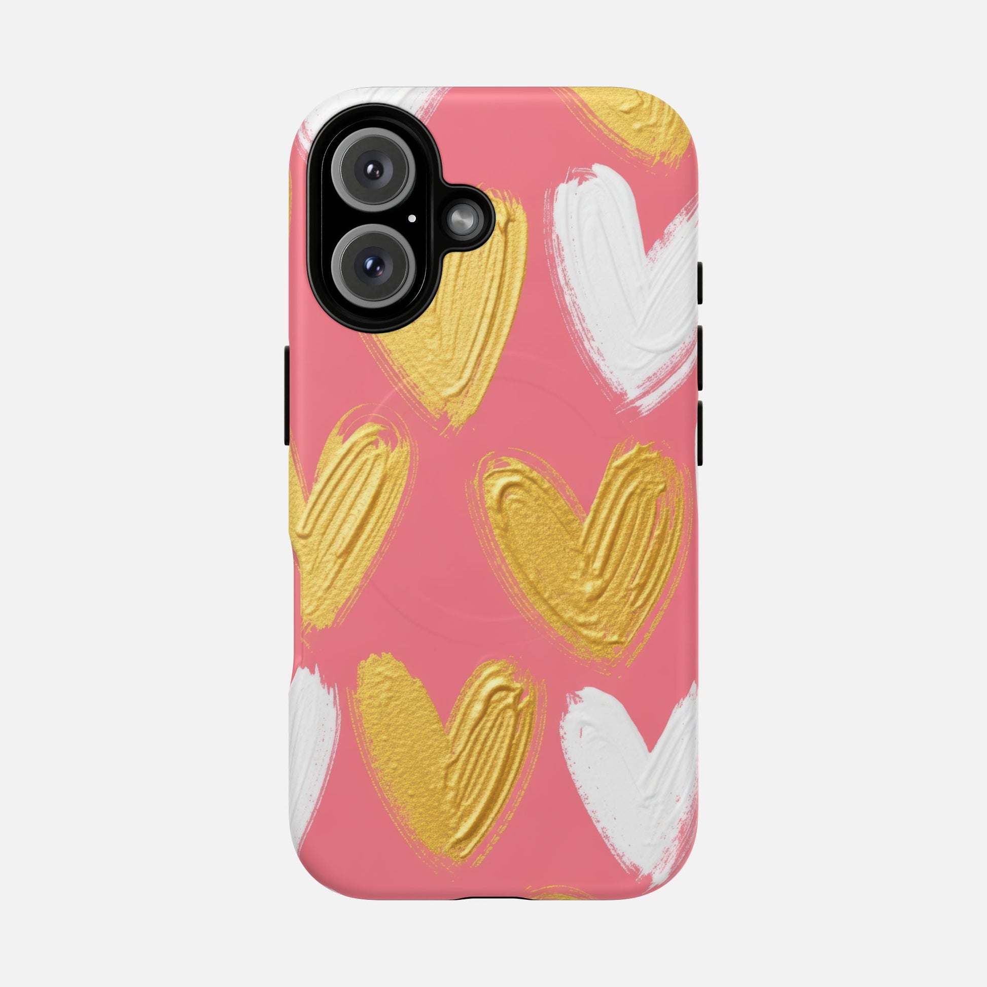 Phone Case — Pink Gold & White Heart Tough Magnetic Case iPhone 16 Matte Phone Case