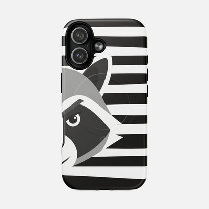 Raccoon Stripe Tough Magnetic Phone Case — Black & White Animal Design iPhone 17 Matte Phone Case