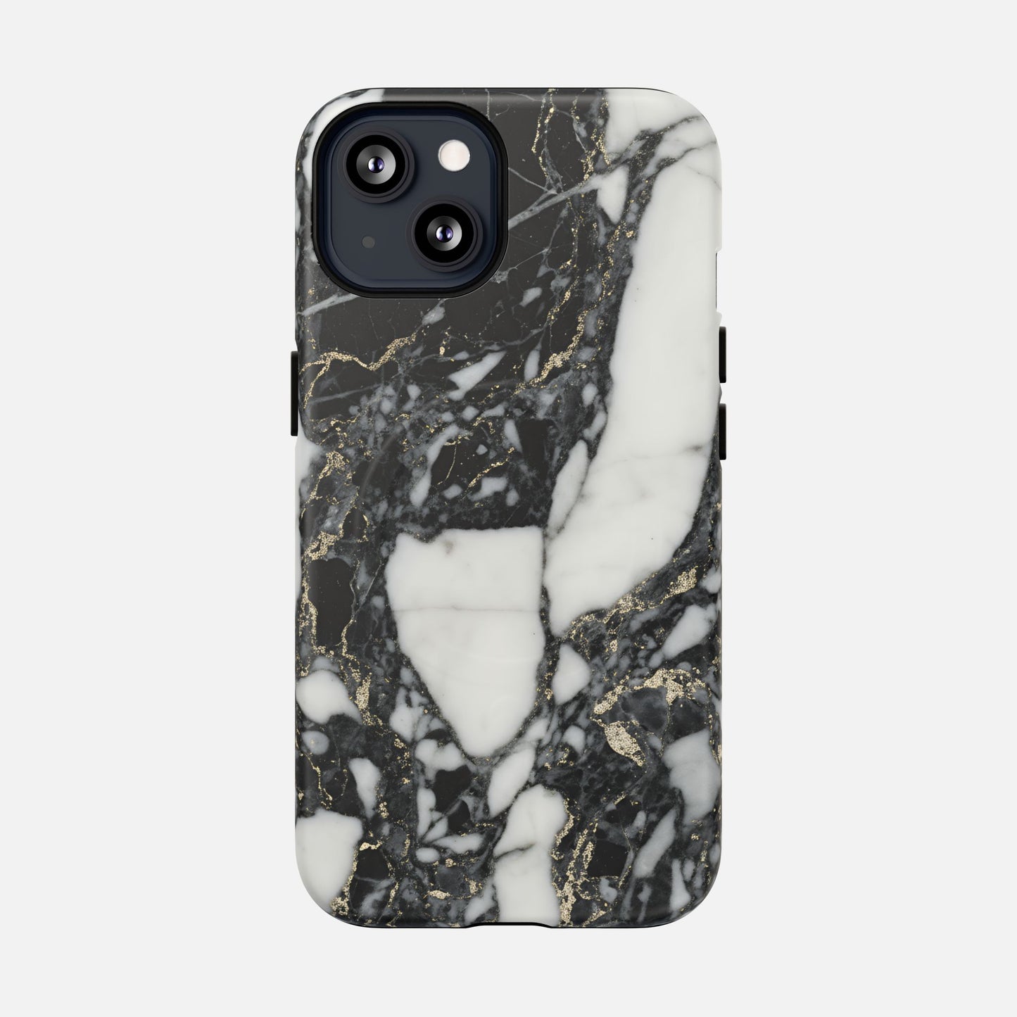 Black and white marble phone case with gold veins, modern stylish protective cover