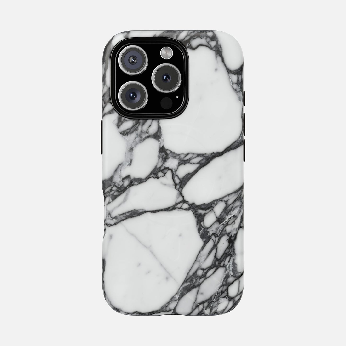 White marble pattern phone case with black veining, modern stylish protective cover