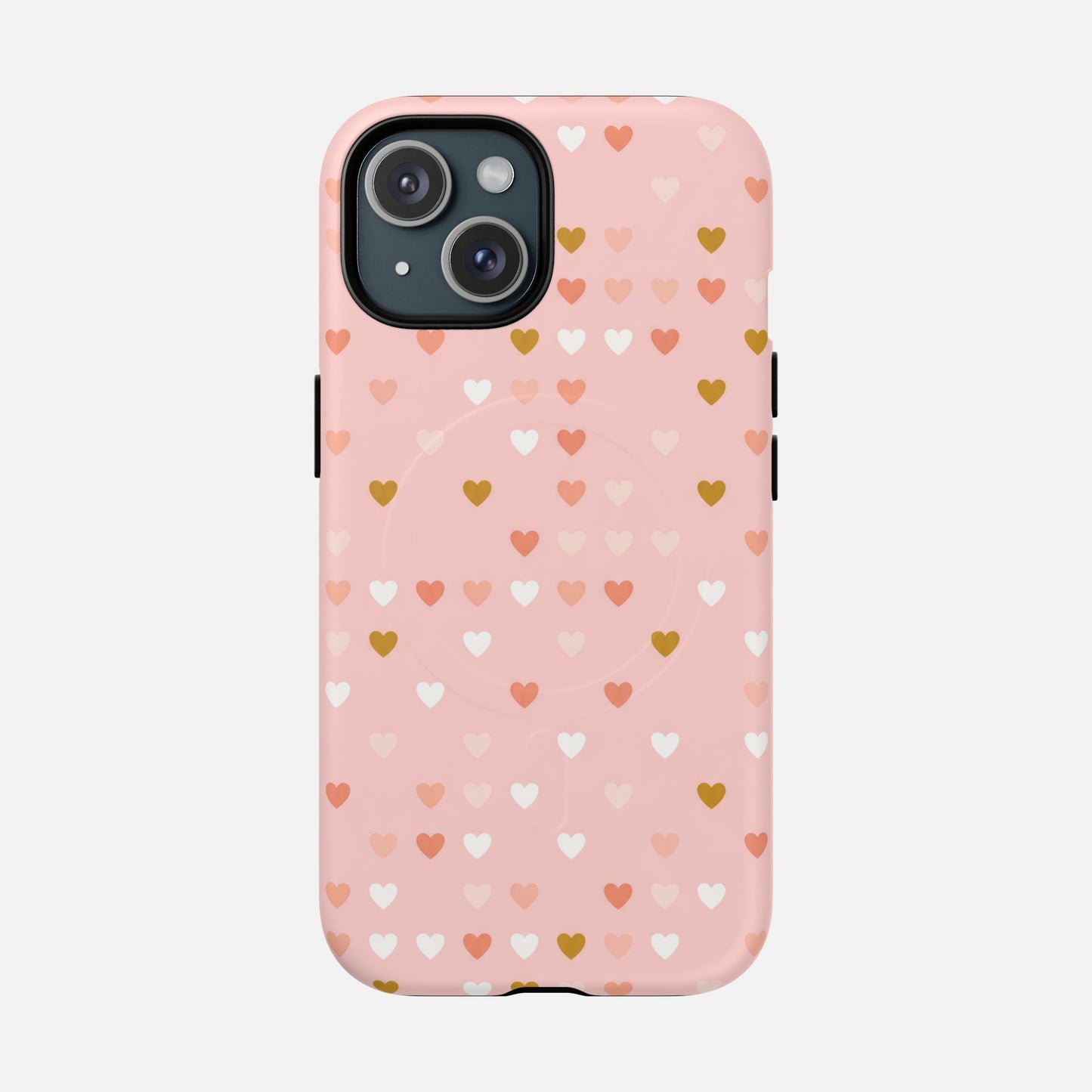 Pink Heart Pattern Tough Magnetic Phone Case iPhone 15 Matte Phone Case