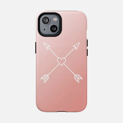Rose Gold & Heart & Crossed Arrows Design iPhone Case — Tough Magnetic | MagSafe Compatible