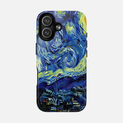 Van Gogh Starry Night phone case with swirling blue and yellow art design