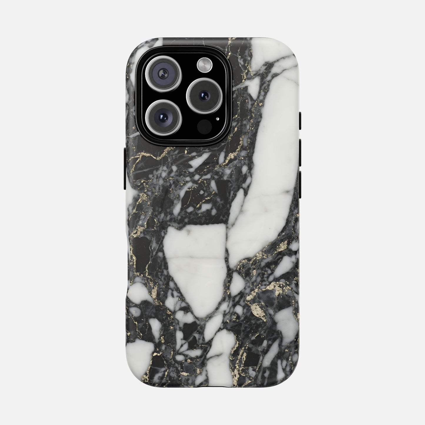Black and white marble phone case with gold vein design for iPhone