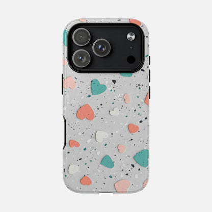 Heart Confetti Tough Magnetic Phone Case — Colorful Terrazzo Love Design iPhone 17 Pro Glossy Phone Case