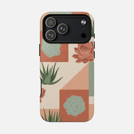 Succulent Pattern Tough Magnetic Phone Case iPhone 17 Pro Max Glossy Phone Case