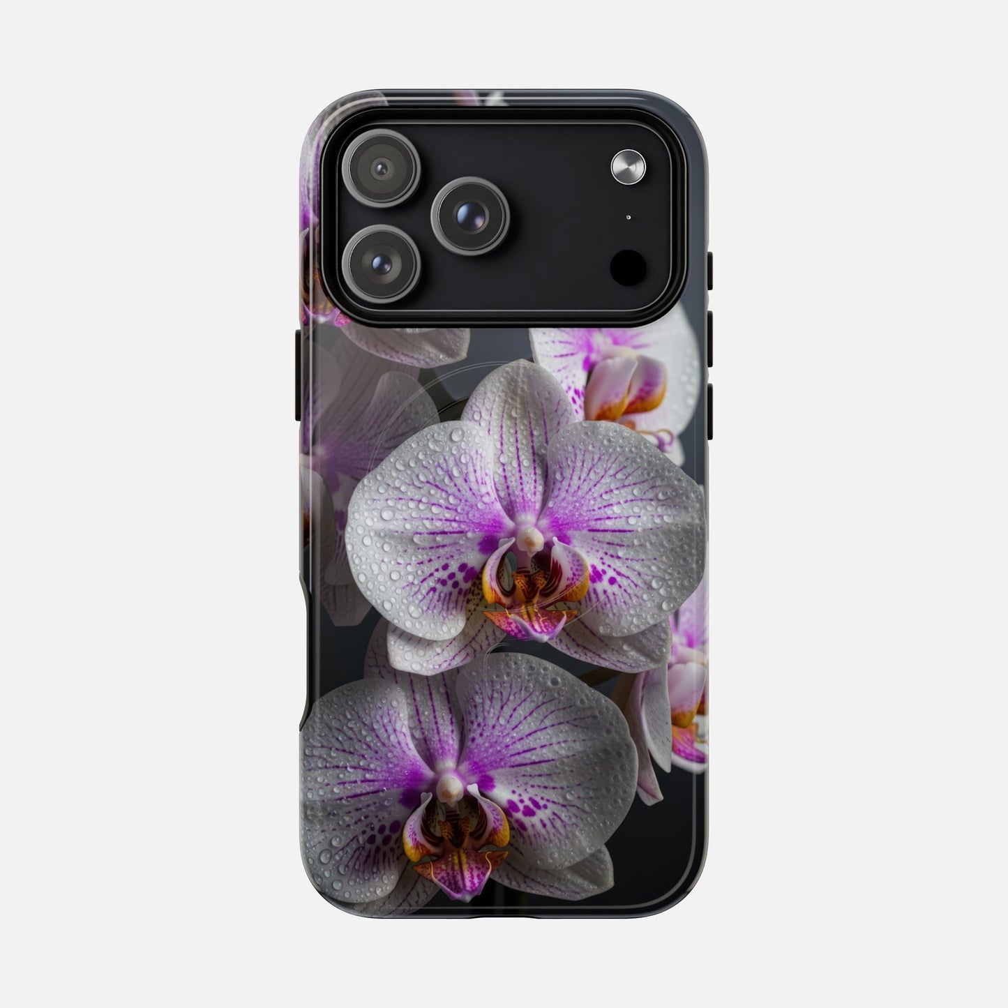 Orchid Bloom Tough Magnetic Phone Case — Waterdrop Floral Protection iPhone 17 Pro Max Glossy Phone Case