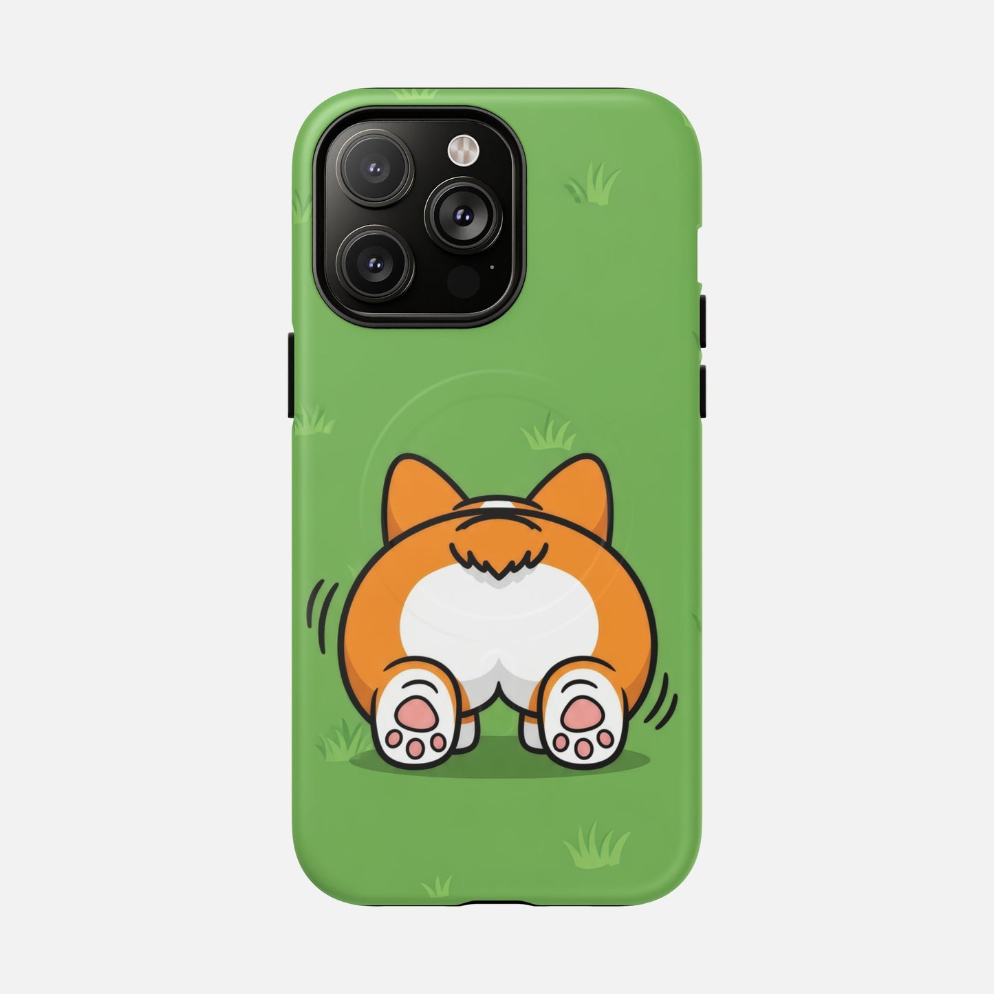 Corgi Butt With Cute Green iPhone Case — Tough Magnetic | MagSafe Compatible