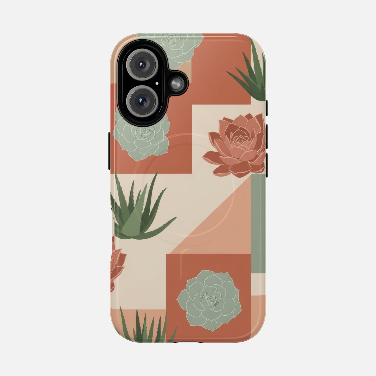 Succulent Pattern Tough Magnetic Phone Case iPhone 16 Glossy Phone Case