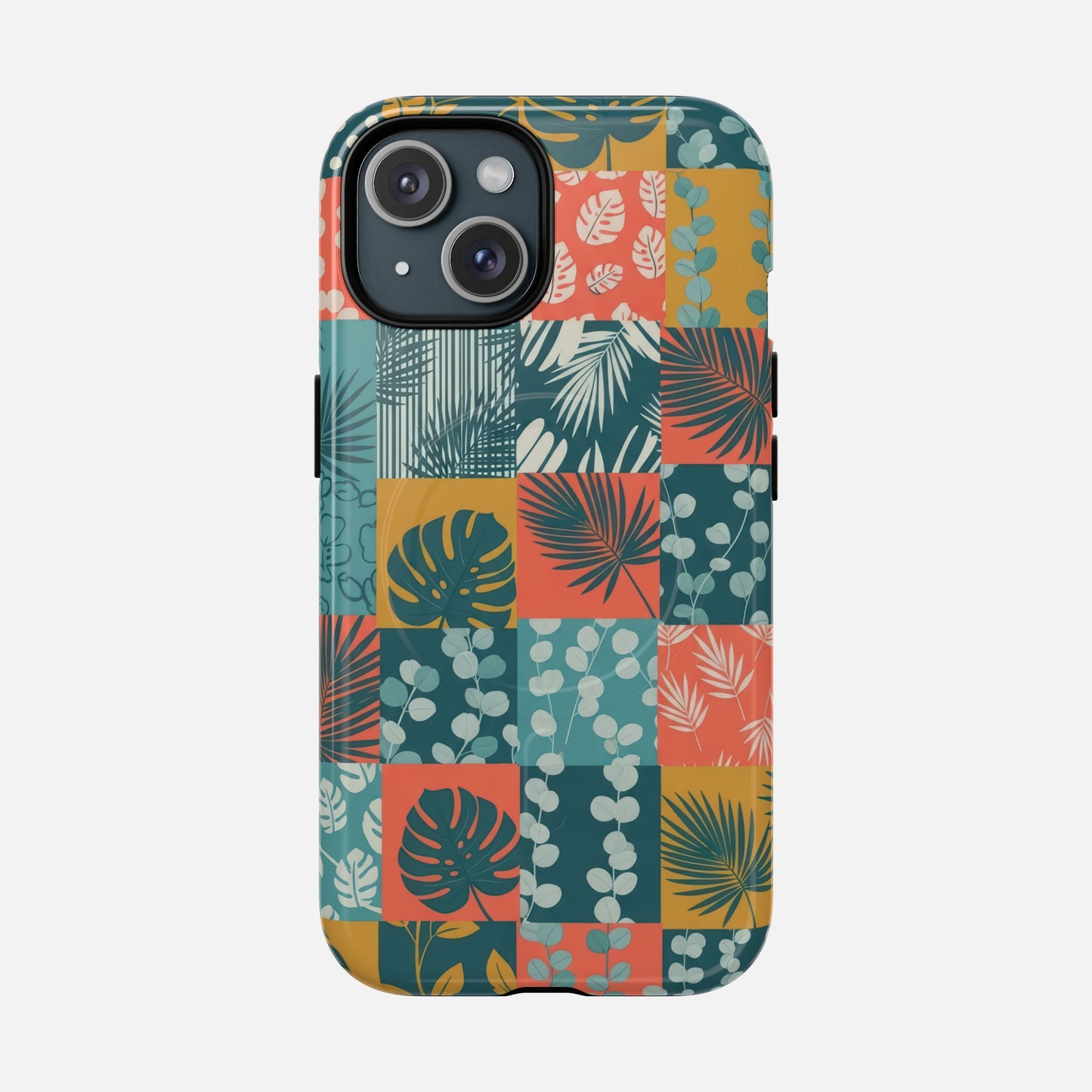 Tropical Patchwork Tough Magnetic Phone Case iPhone 15 Glossy Phone Case
