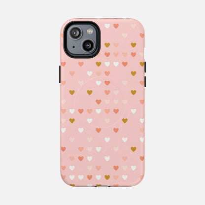 Pink Heart Pattern Tough Magnetic Phone Case iPhone 14 Plus Matte Phone Case