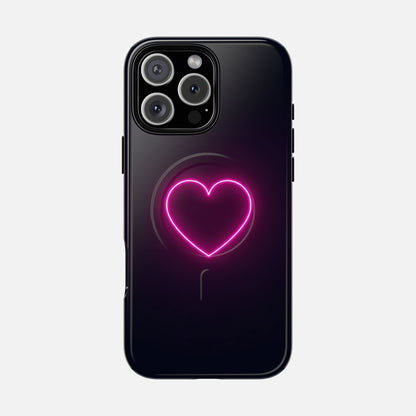Neon Heart With Glow Pink iPhone Case — Tough Magnetic | MagSafe Compatible