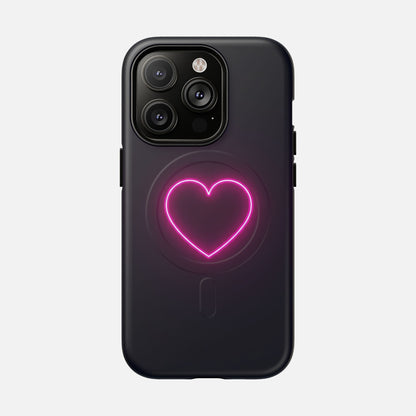 Neon Heart With Glow Pink iPhone Case — Tough Magnetic | MagSafe Compatible