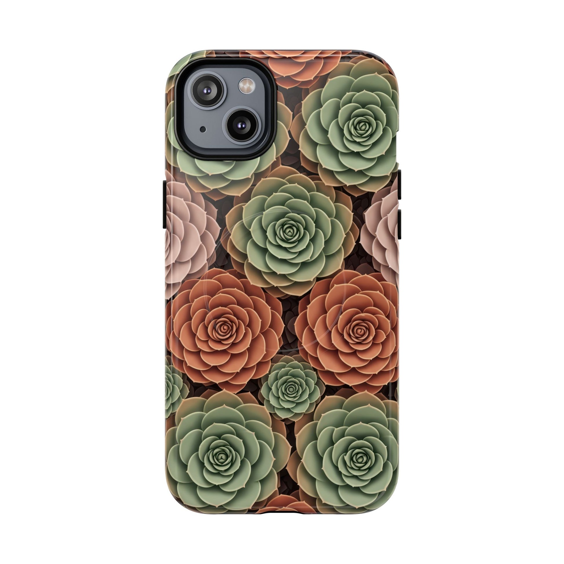 Magnetic Tough Case — Autumn Succulent Floral Phone Cover iPhone 14 Plus Glossy Phone Case