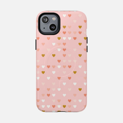 Pink Heart Pattern Tough Magnetic Phone Case iPhone 14 Plus Glossy Phone Case