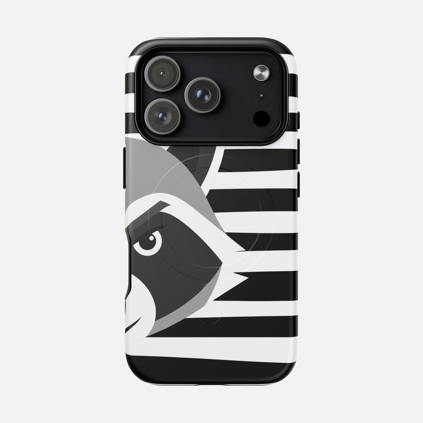 Raccoon Stripe Black & White Animal Design iPhone Case — Tough Magnetic | MagSafe Compatible