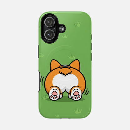 Corgi Butt With Cute Green iPhone Case — Tough Magnetic | MagSafe Compatible