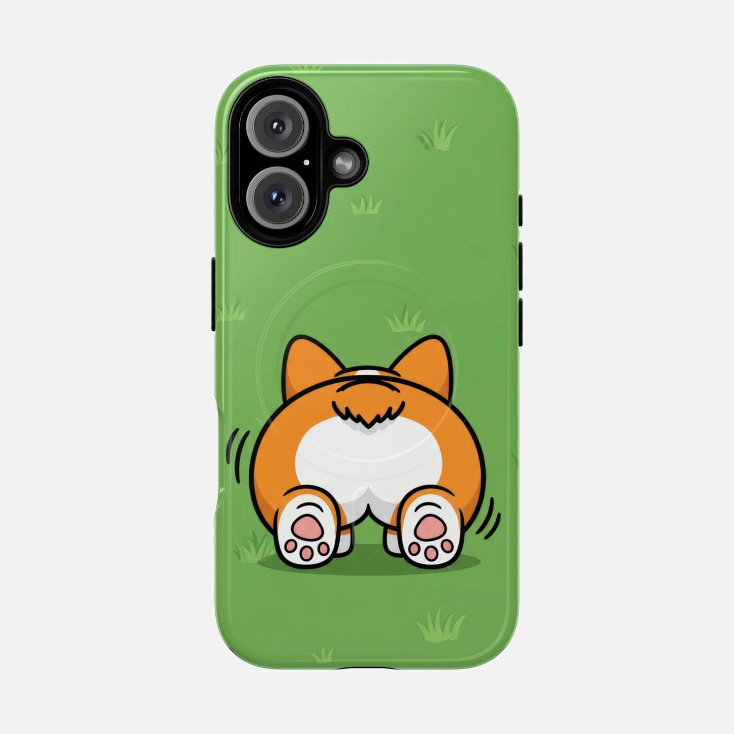 Corgi Butt With Cute Green iPhone Case — Tough Magnetic | MagSafe Compatible