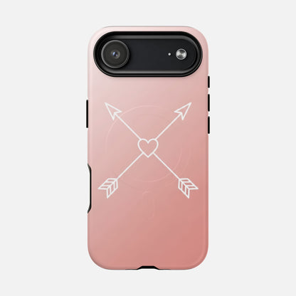 Rose Gold & Heart & Crossed Arrows Design iPhone Case — Tough Magnetic | MagSafe Compatible