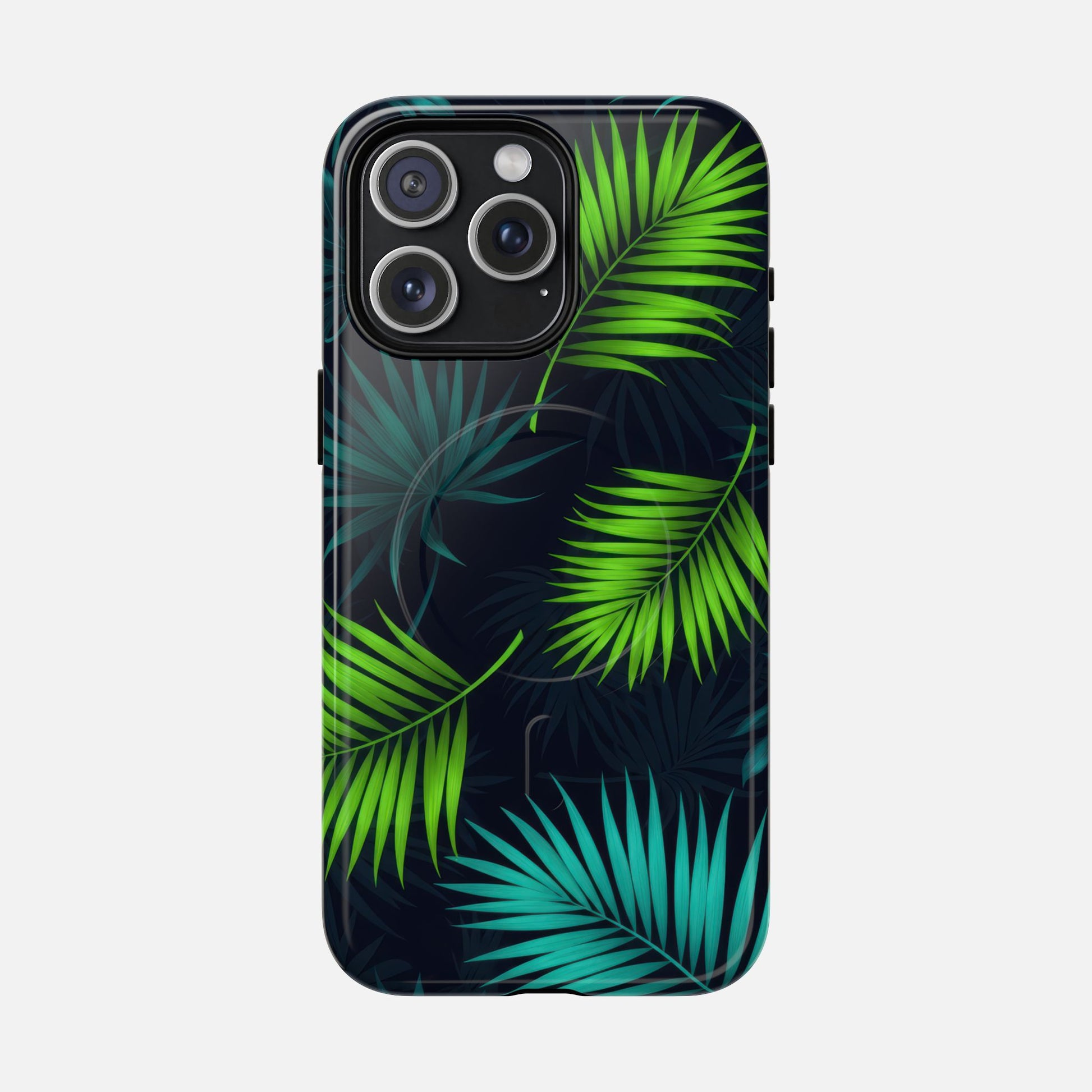 Tropical Palm Tough Magnetic Phone Case — Protective Magnetic iPhone Cover with Green Leaf Design iPhone 15 Pro Max Glossy Phone Case
