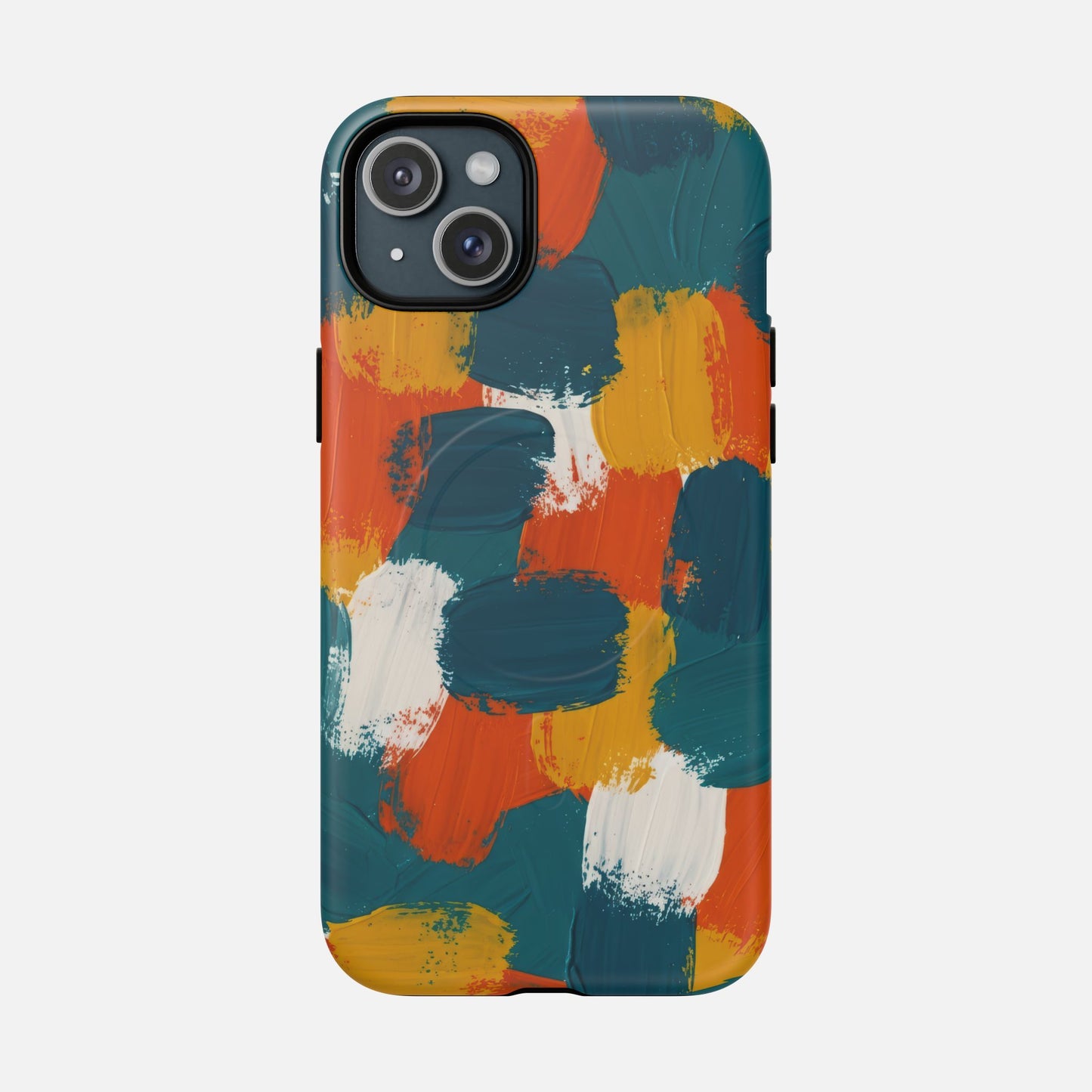 Abstract Brushstroke Tough Magnetic Phone Case — Colorful Teal, Orange & Mustard Protection iPhone 15 Plus Matte Phone Case