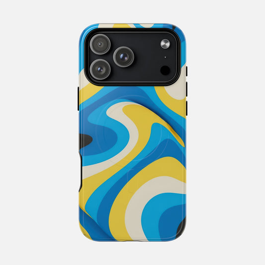 Blue & Yellow Abstract Swirl iPhone Case — Tough Magnetic | MagSafe Compatible