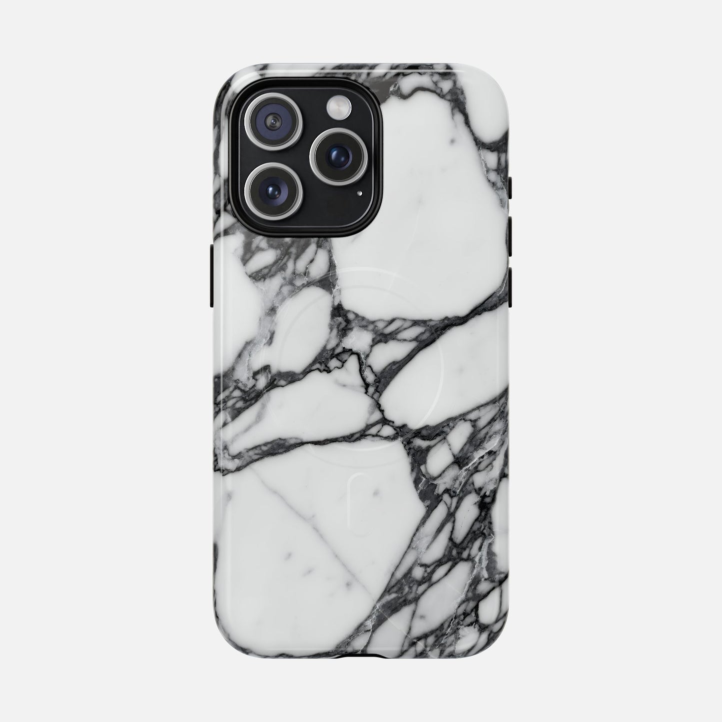 White marble phone case with black veining, modern protective design