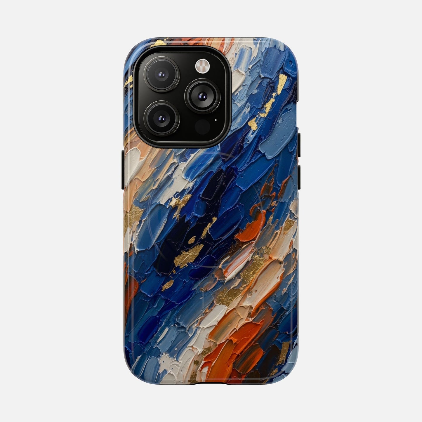 Magnetic Phone Case — Abstract Blue & Orange Paint Texture iPhone 14 Pro Glossy Phone Case
