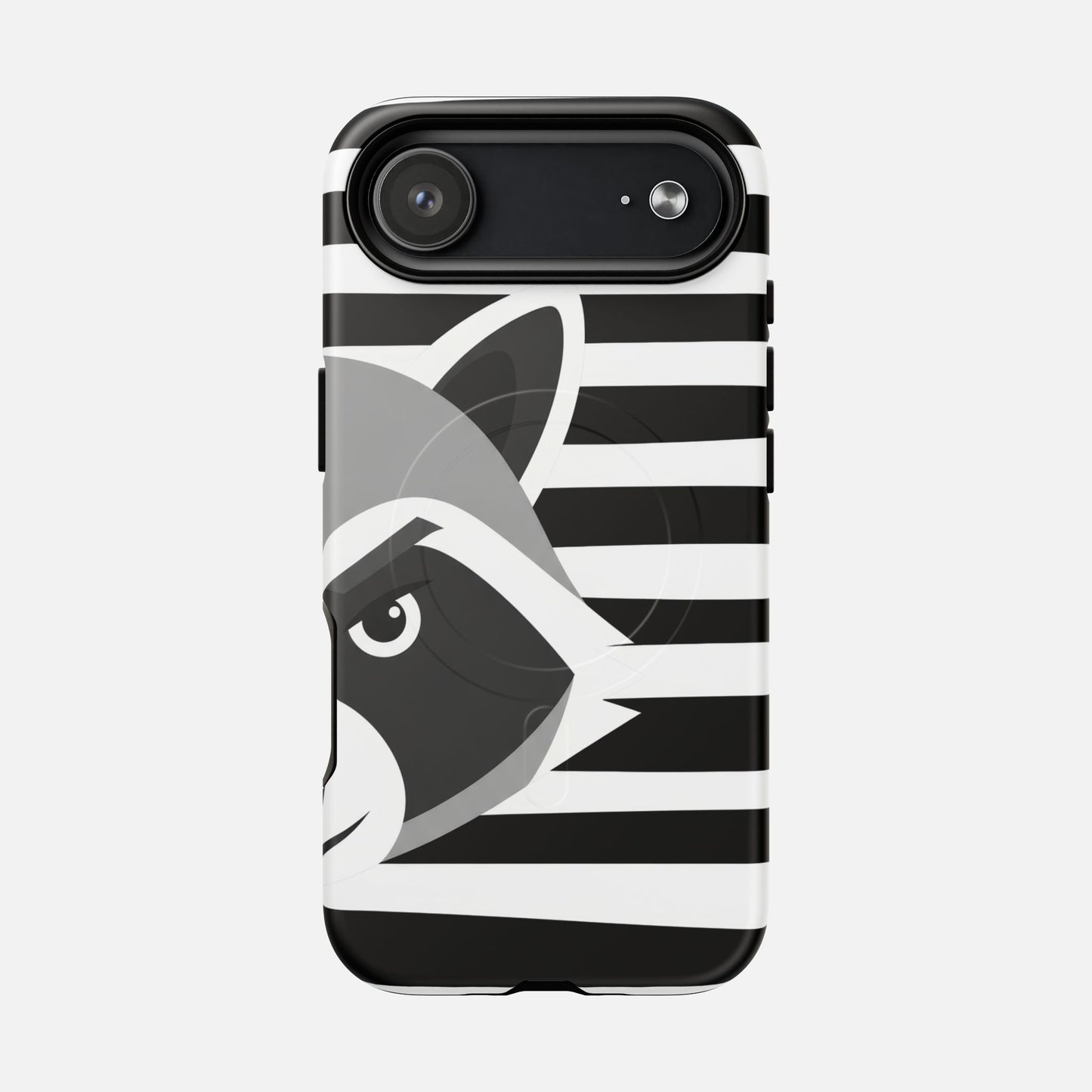 Raccoon Stripe Black & White Animal Design iPhone Case — Tough Magnetic | MagSafe Compatible