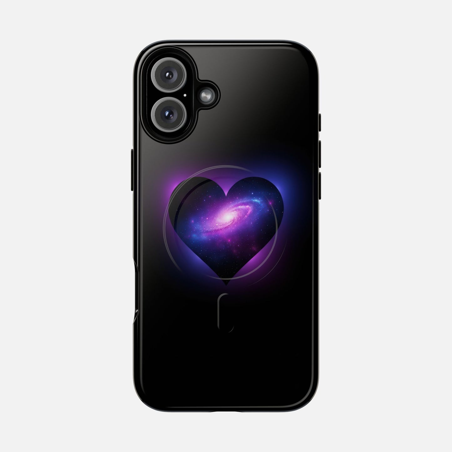 Galaxy Heart Tough Magnetic Phone Case — Magnetic Protective iPhone Cover with Purple Nebula Design iPhone 16 Plus Glossy Phone Case
