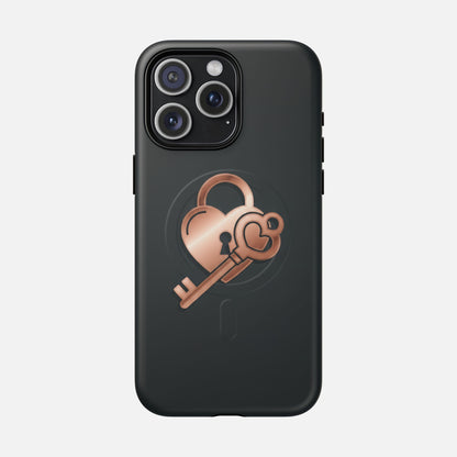 Rose Gold Lock & Key Design iPhone Case — Tough Magnetic | MagSafe Compatible