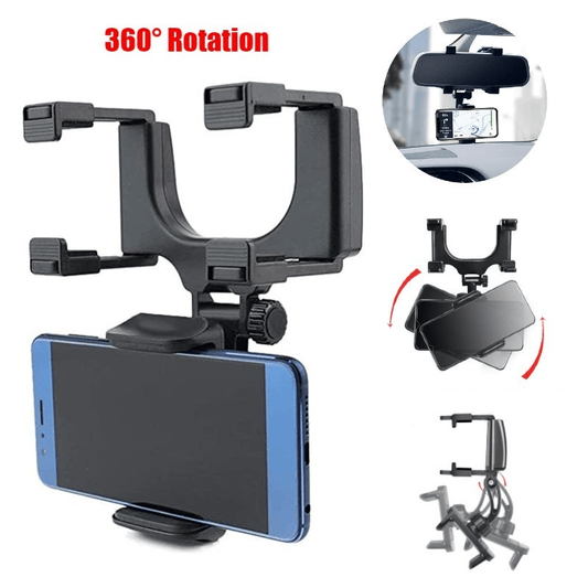 Waterproof 360° Rotating Car Phone Holder - Rear View Mirror Mount - Zaidni Store