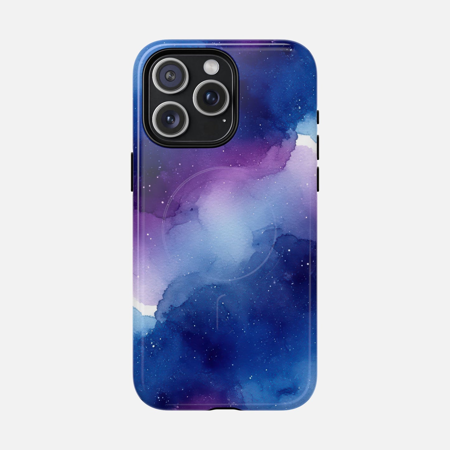 Galaxy Watercolor Tough Magnetic Phone Case — Blue Purple Nebula MagSafe Cover iPhone 15 Pro Max Glossy Phone Case