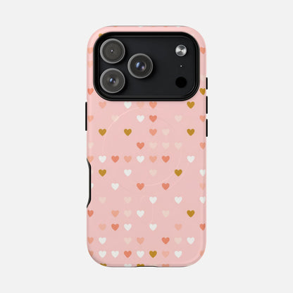 Pink Heart Pattern Tough Magnetic Phone Case iPhone 17 Pro Matte Phone Case