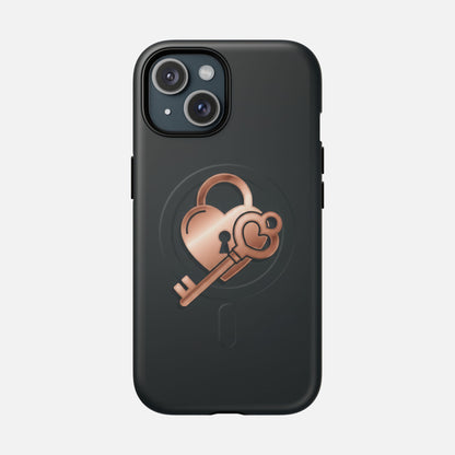 Rose Gold Lock & Key Design iPhone Case — Tough Magnetic | MagSafe Compatible