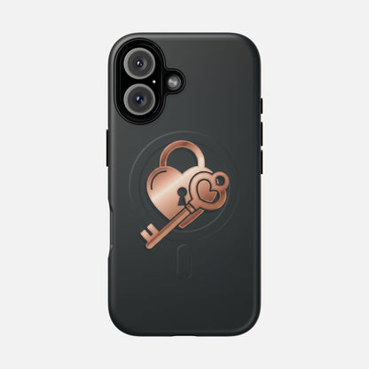 Rose Gold Lock & Key Design iPhone Case — Tough Magnetic | MagSafe Compatible