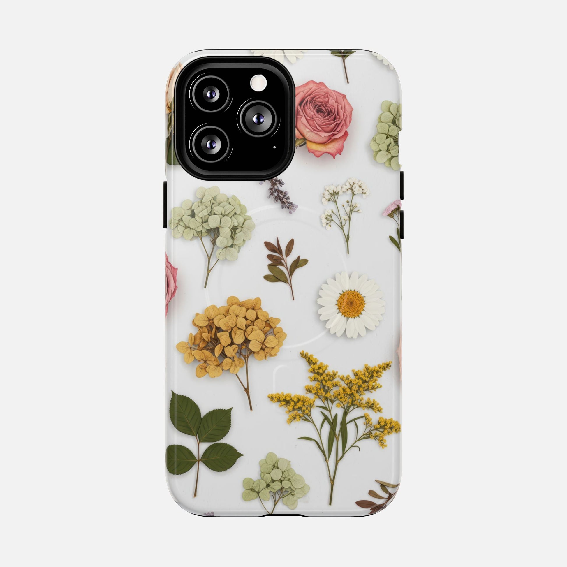 Floral Pressed Flower Tough Magnetic Phone Case — Botanical Dried Flowers Design iPhone 13 Pro Max Glossy Phone Case
