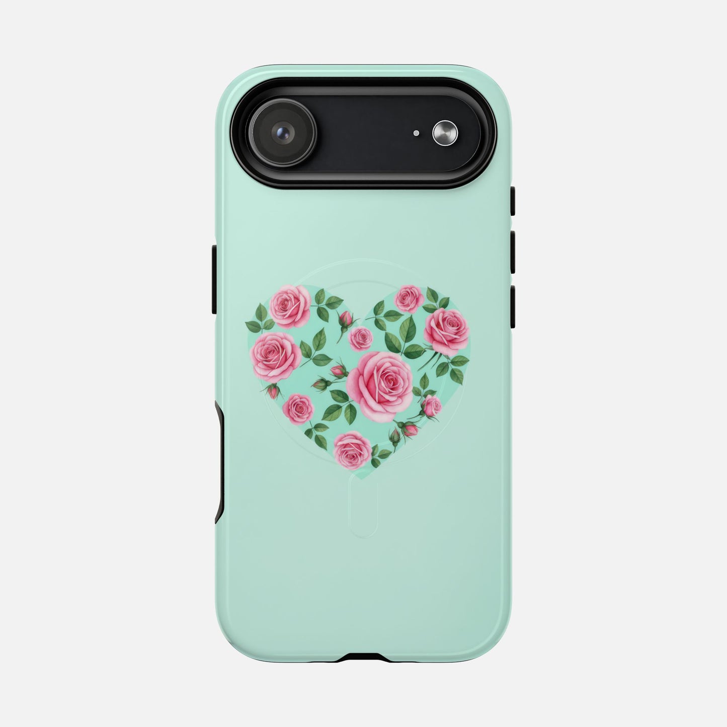Floral Heart & Mint Rose iPhone Case — Tough Magnetic | MagSafe Compatible