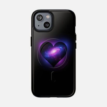 Galaxy Heart Tough Magnetic Phone Case — Magnetic Protective iPhone Cover with Purple Nebula Design iPhone 14 Glossy Phone Case