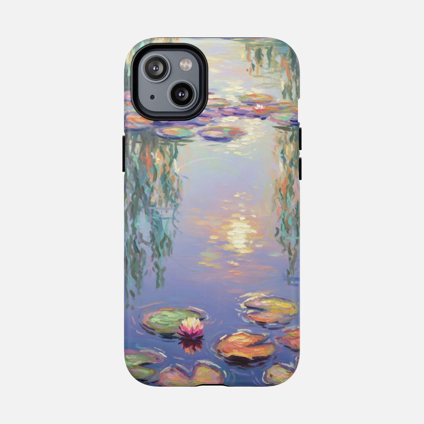 Phone case with Monet-style water lily pond painting, artistic design for iPhone