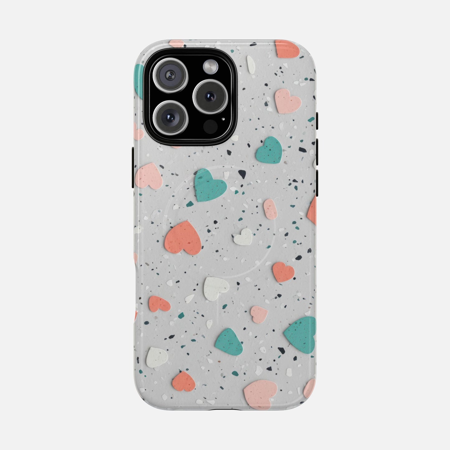 Heart Confetti Tough Magnetic Phone Case — Colorful Terrazzo Love Design iPhone 16 Pro Max Glossy Phone Case