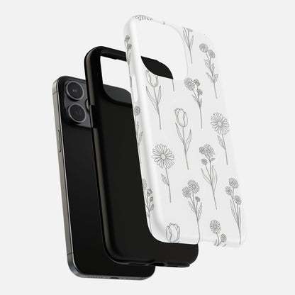 Floral Sketch Minimal Black Line Flower Design iPhone Case — Tough Magnetic | MagSafe Compatible