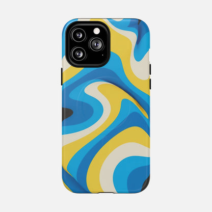Blue & Yellow Abstract Swirl iPhone Case — Tough Magnetic | MagSafe Compatible