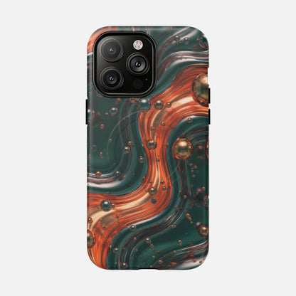 Emerald & Copper Liquid Swirl iPhone Case — Tough Magnetic | MagSafe Compatible