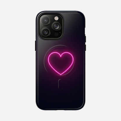Neon Heart With Glow Pink iPhone Case — Tough Magnetic | MagSafe Compatible
